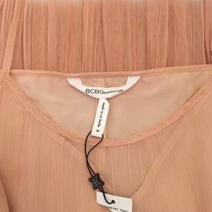 NWT: Romantic slip dress from BCBG w/sheer tulle overlay and 4-tier ruffle hem